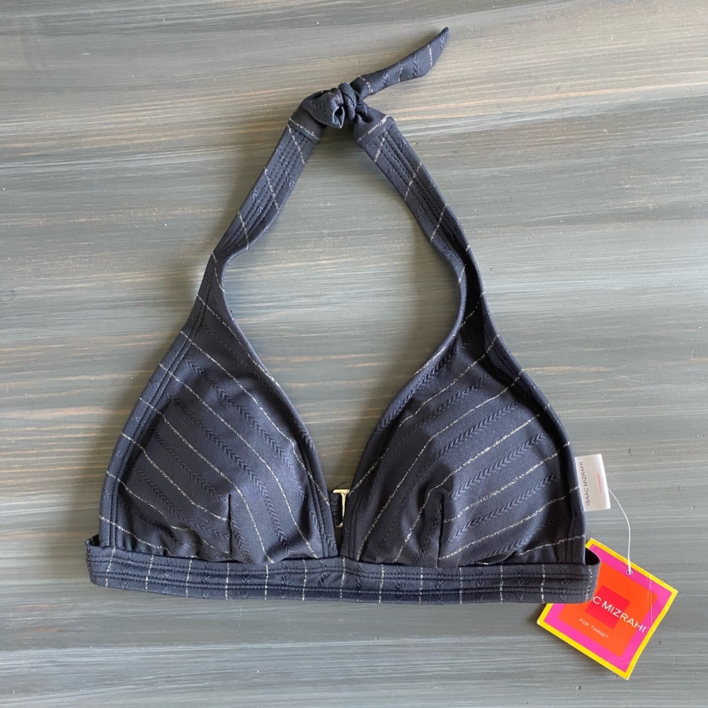 NWT Issac Mizrahi Black Stripe Bikini Top Small
